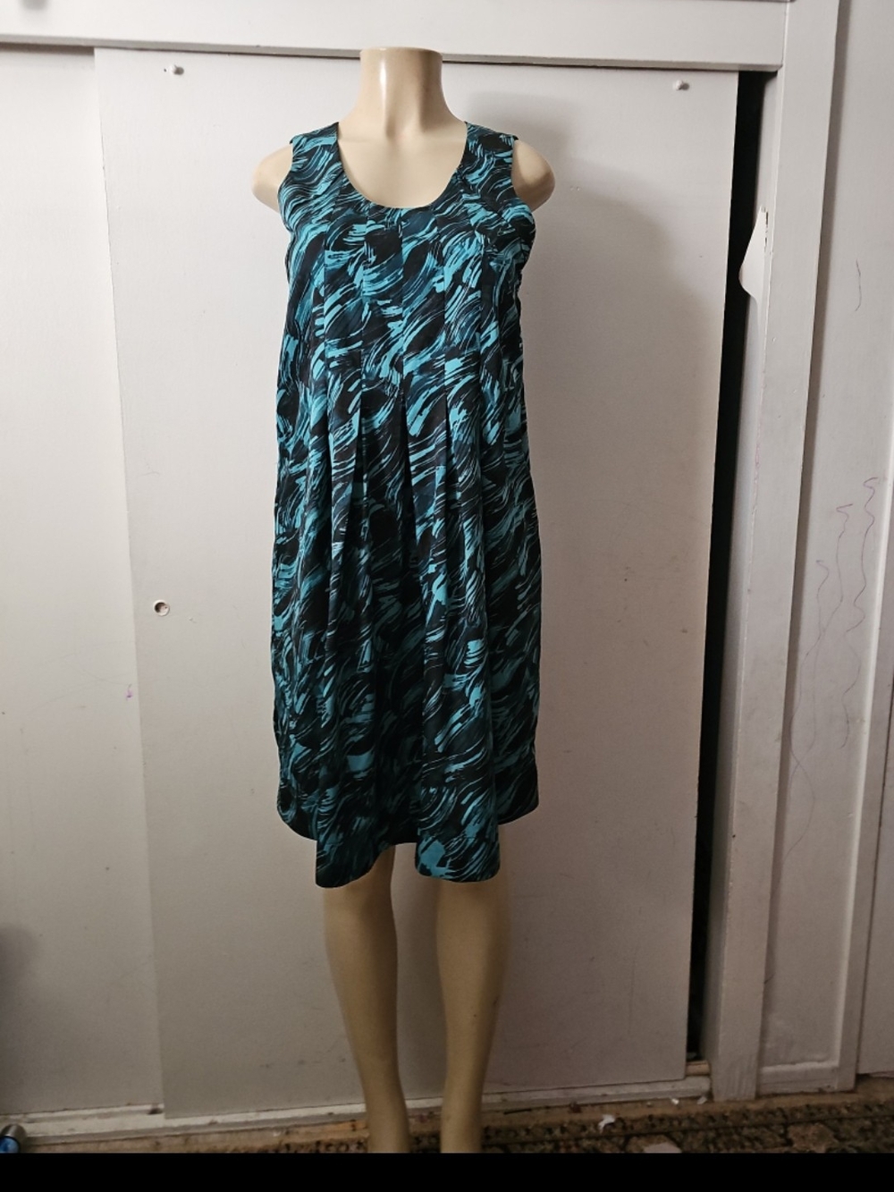 Simply Vera Vera Wang Teal and Black Abstract Midi Dress